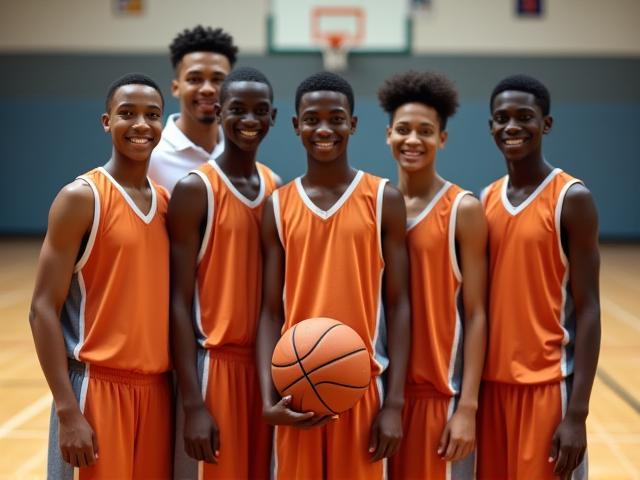Dubai Hoops Academy coaches and young players in a group
