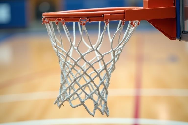 Close-up of basketball hoop and court lines at Dubai Hoops Academy
